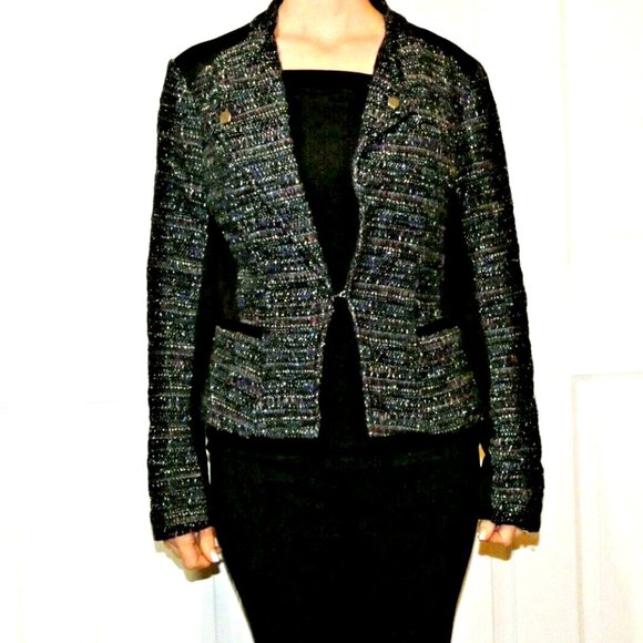 WHBM Jacket Black Classic Office Suit Blazer Tweed Multicolor Dress-up Size 6 - Picture 1 of 11